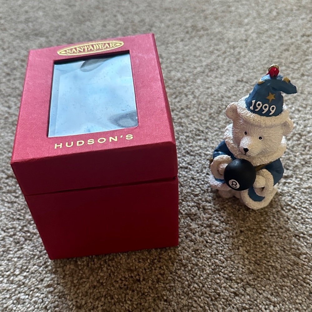 Hudson Jeans Santa Bear 1999 Holiday Ornament - Blue and White